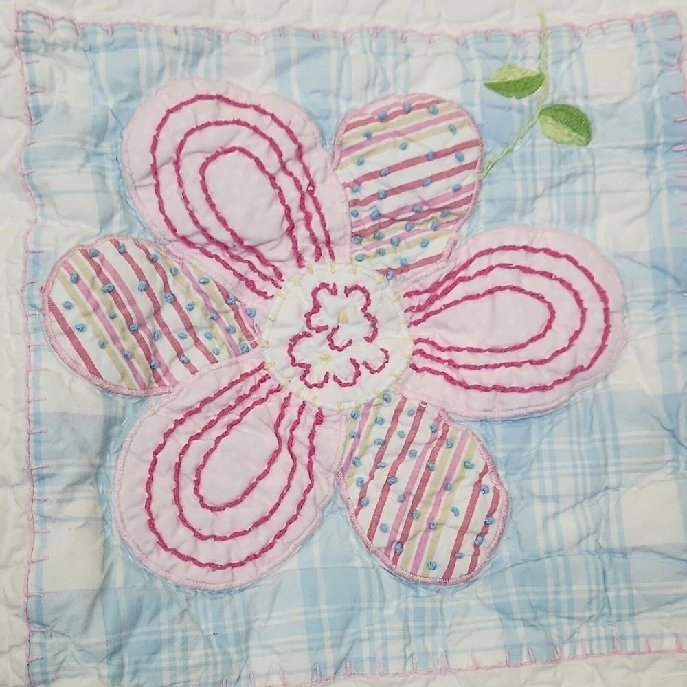 Pottery Barn Kids Floral Quilted Pillow Sham cottagecore Patchwork nursery 25x25